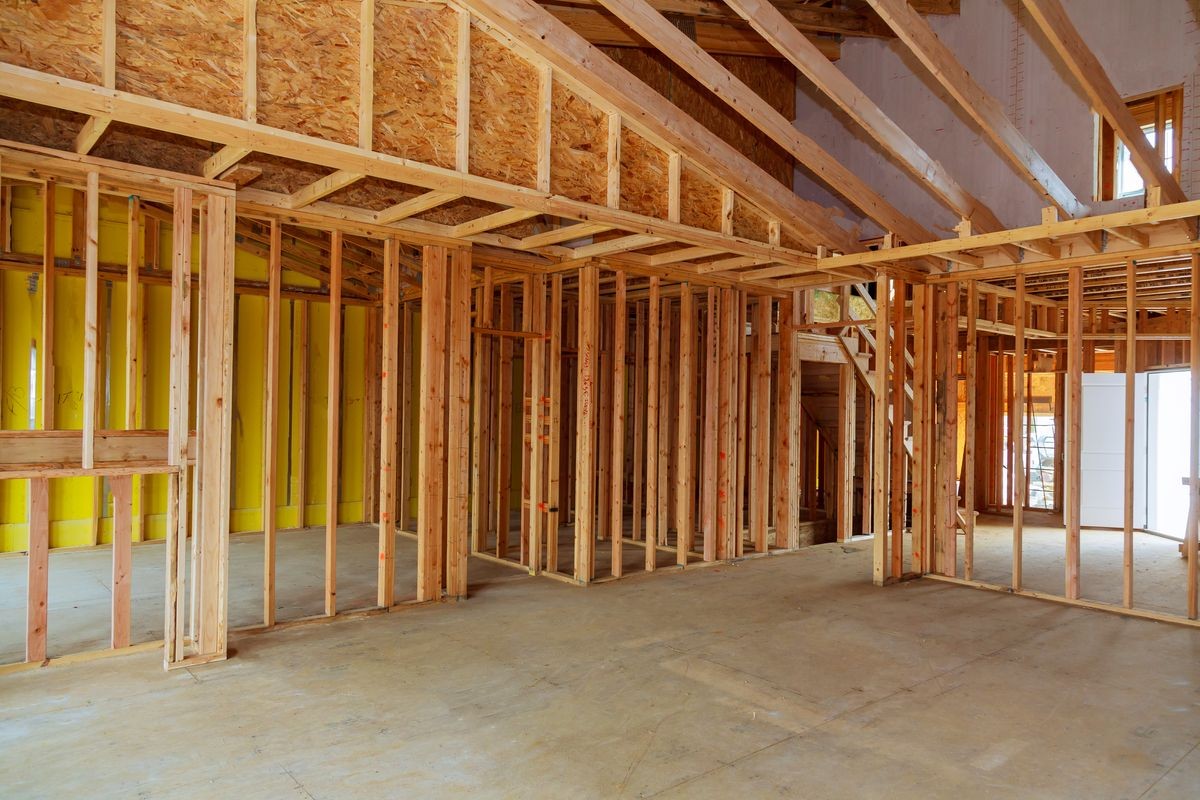 New residential construction home framing a wooden construction